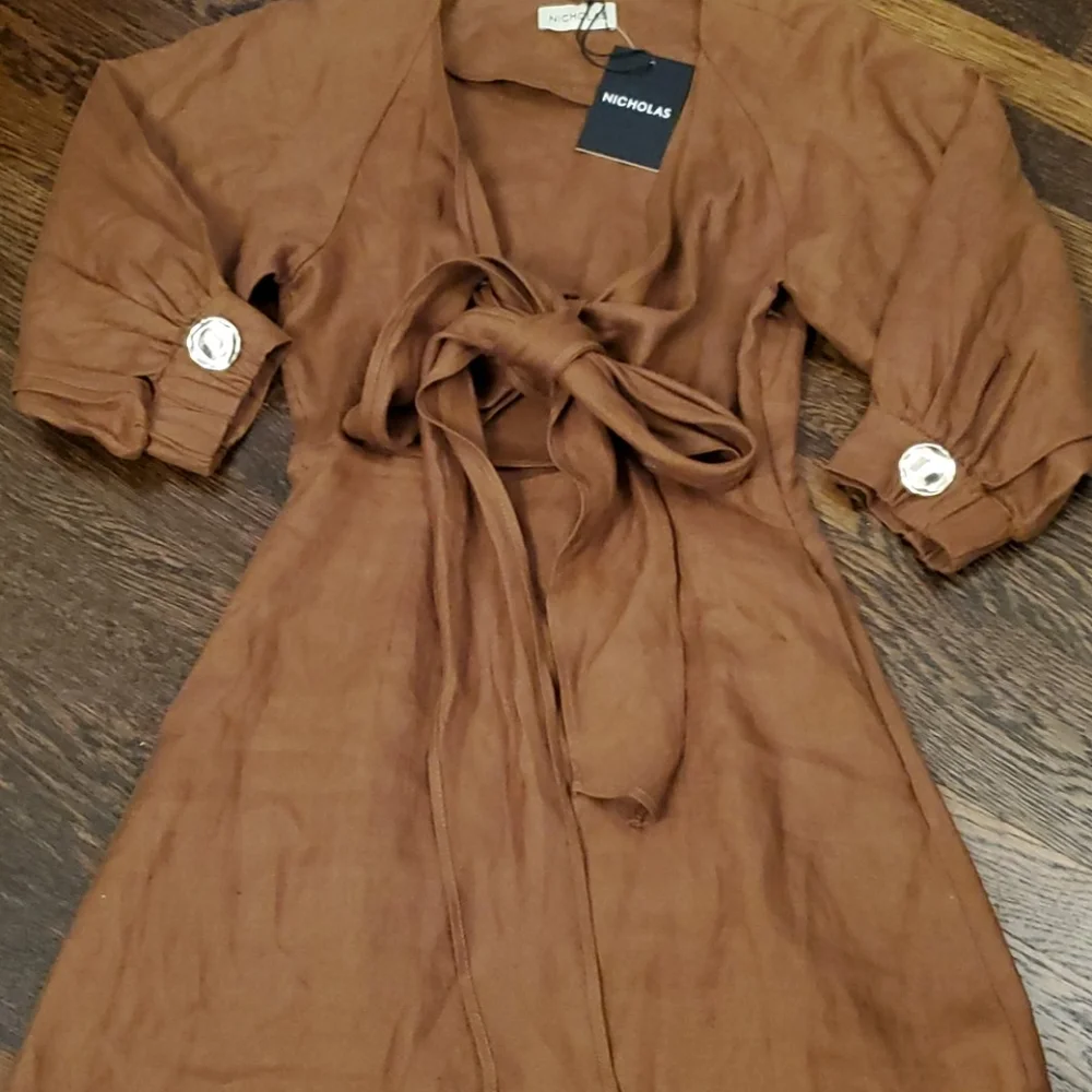 Nicholas Asilah Tie-Front Midi Linen Dress sz 4 NWT - Picture 2 of 14